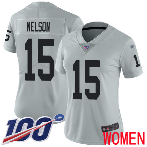 Oakland Raiders Limited Silver Women J J Nelson Jersey NFL Football 15 100th Season Inverted Legend Jersey